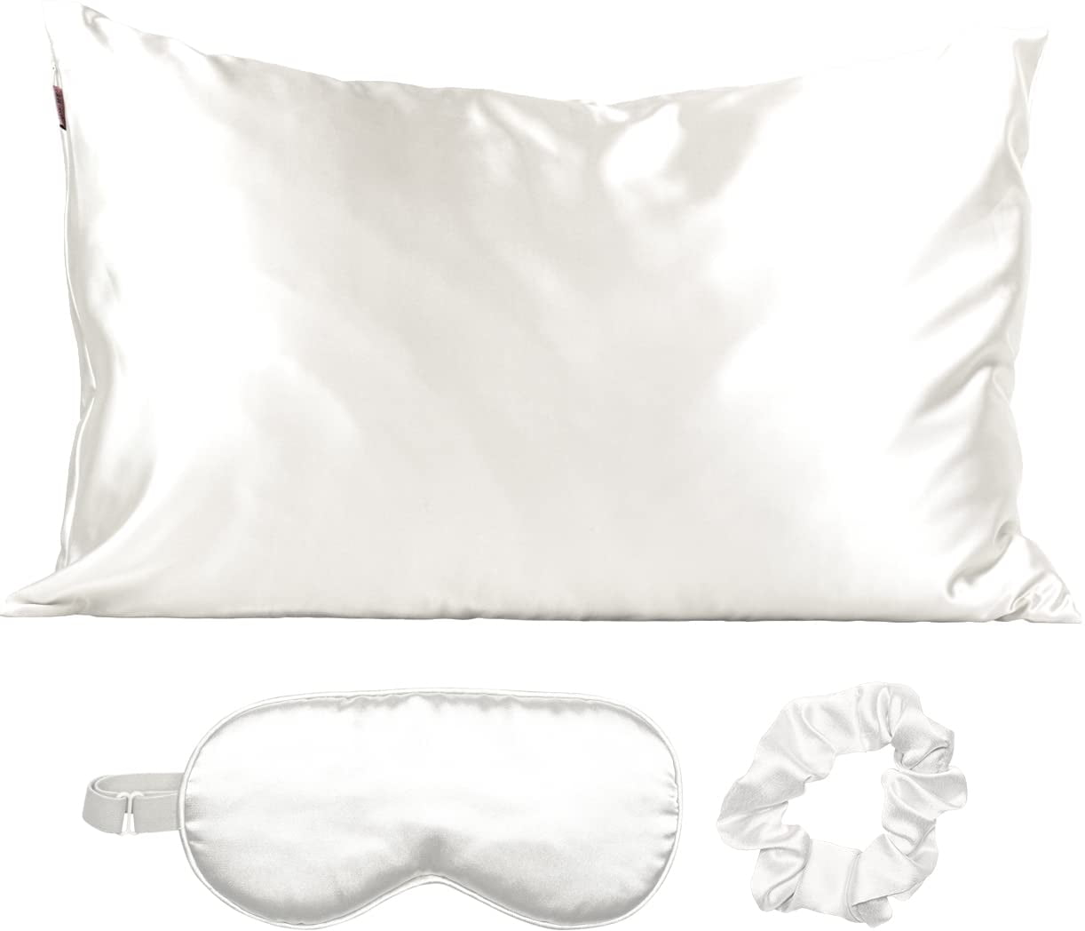 Kitsch 100% Satin Sleep Set - 1 Pillowcase, 1 Eye Mask & 1 Scrunchie for Women - (Ivory) 3pcs