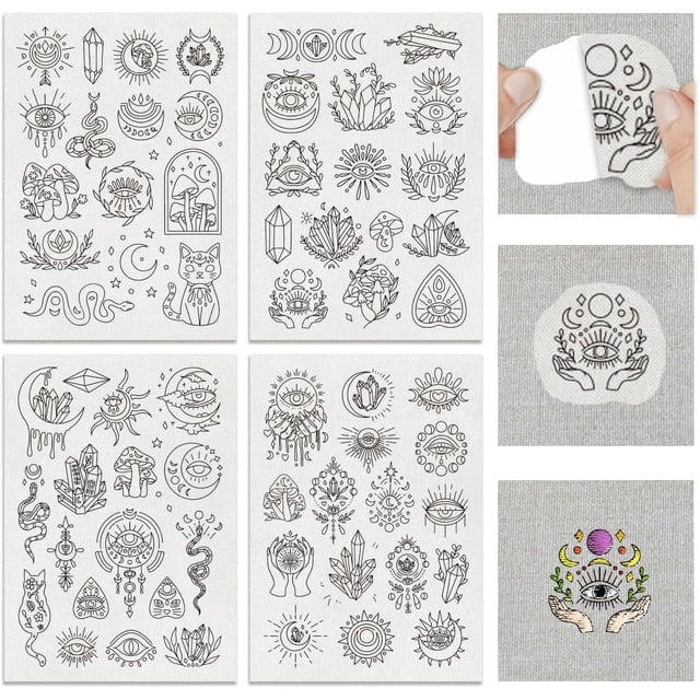 4Sheets 63Pcs Water Soluble Embroidery 11.7x8.3inch Devil's Eye Pattern Transfers Water Soluble Stabilizer for Embroidery Stick and Stitch Embroidery Designs