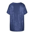 thumbnail image 4 of Olyvenn Plus Size Sequin Tops for Women Elegant Evening Sparkle Sequin Dressy Flowy Shirts V Neck Short Sleeve Loose Blouse Navy L, 4 of 5