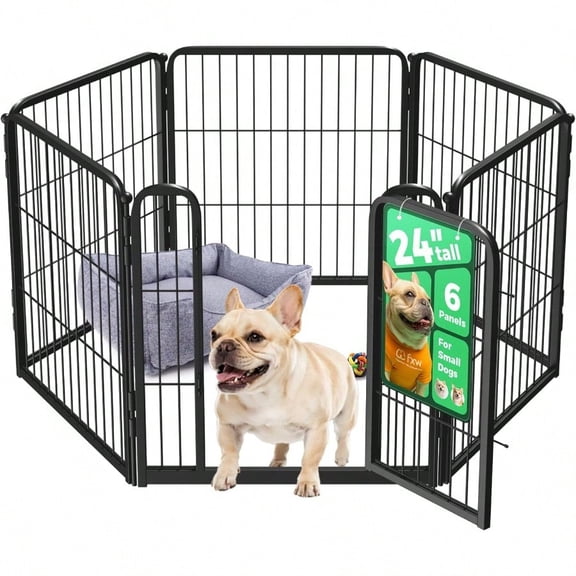 Homeplus Unleashed Indoor Dog Playpen - Stress-Free and Safe Play Heavy Duty 24 Inch 6 Panels Dog Pen for Puppy and Small Dogs BlackPatented