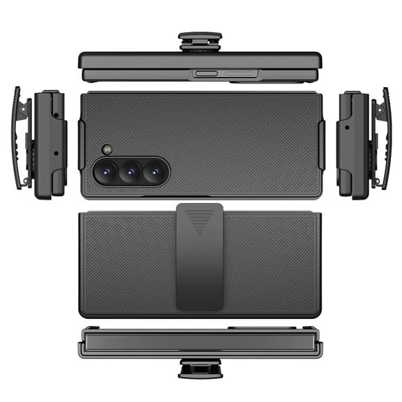 for Samsung Galaxy Z Fold 6 Case, Galaxy Z Fold 6 Phone Case Holster, Swivel Belt Clip, Kickstand Holder, Full Body Shockproof Shell Cover for Samsung Z Fold 6-Black