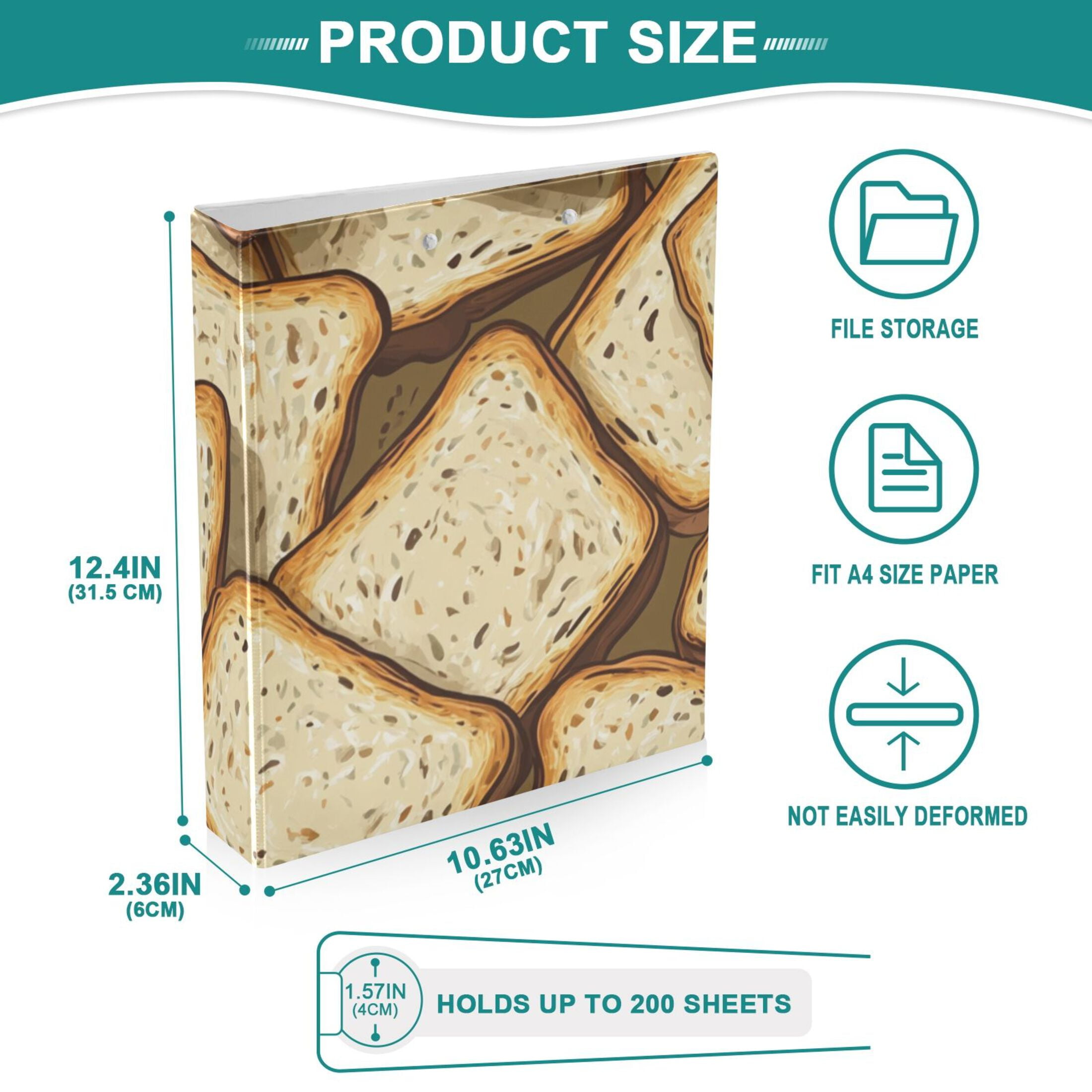 Bread Slices 3 Ring Binders 1.5 inch Hardcover File Folders with Interior Pockets A4 Size Organizer for School Office Hospital Set of 2