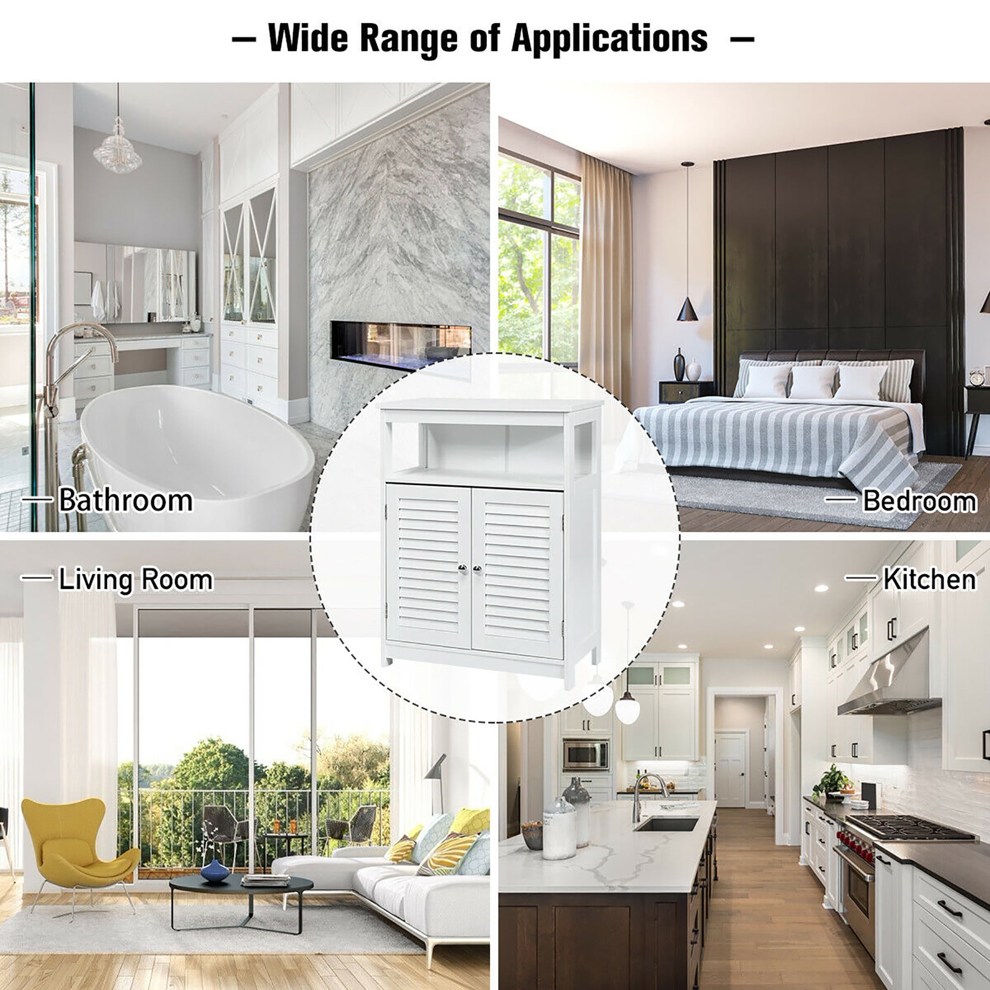 Costway Bathroom Storage Wood Floor Cabinet with Double Shutter Door White
