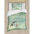 thumbnail image 3 of Giraffe Queen Size Duvet Cover Set, Mother Child Animal on Meadow Fairytale Atmosphere Shining Stars Romance Moon Image, Decorative 3 Piece Bedding Set with 2 Pillow Shams, Multicolor, by Ambesonne, 3 of 3