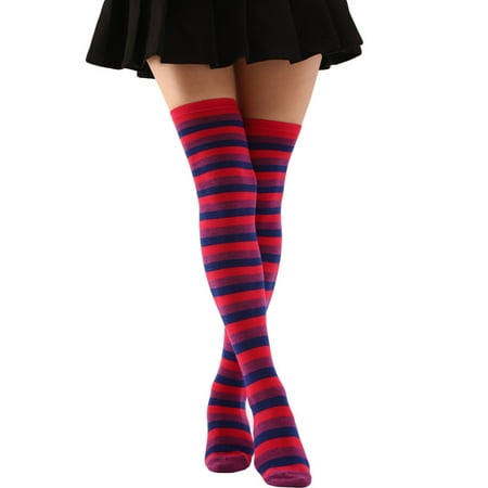 Puawkoer Women Colorful Striped Plus Size Stockings for Women Over The Knee Socks 5 Lingerie Warm and Fashionable Stocking