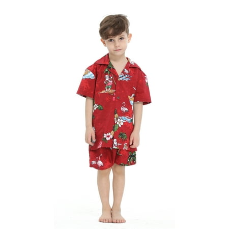 Hawaii Hangover Boy Aloha Luau Shirt Christmas Shirt Cabana Set in Red Santa 4 Year Old