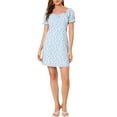 thumbnail image 2 of Allegra K Women's Floral Puff Sleeve Sweetheart Neckline Ruched Front Ruffled Dress, 2 of 6