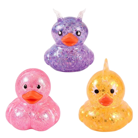 3-Pack Glitter Duck Squishy Toys, Slow-Rising Sensory Fidget for Kids, Adults, Soft Foam Squeeze Toy, Birthday Gifts, Party Favors