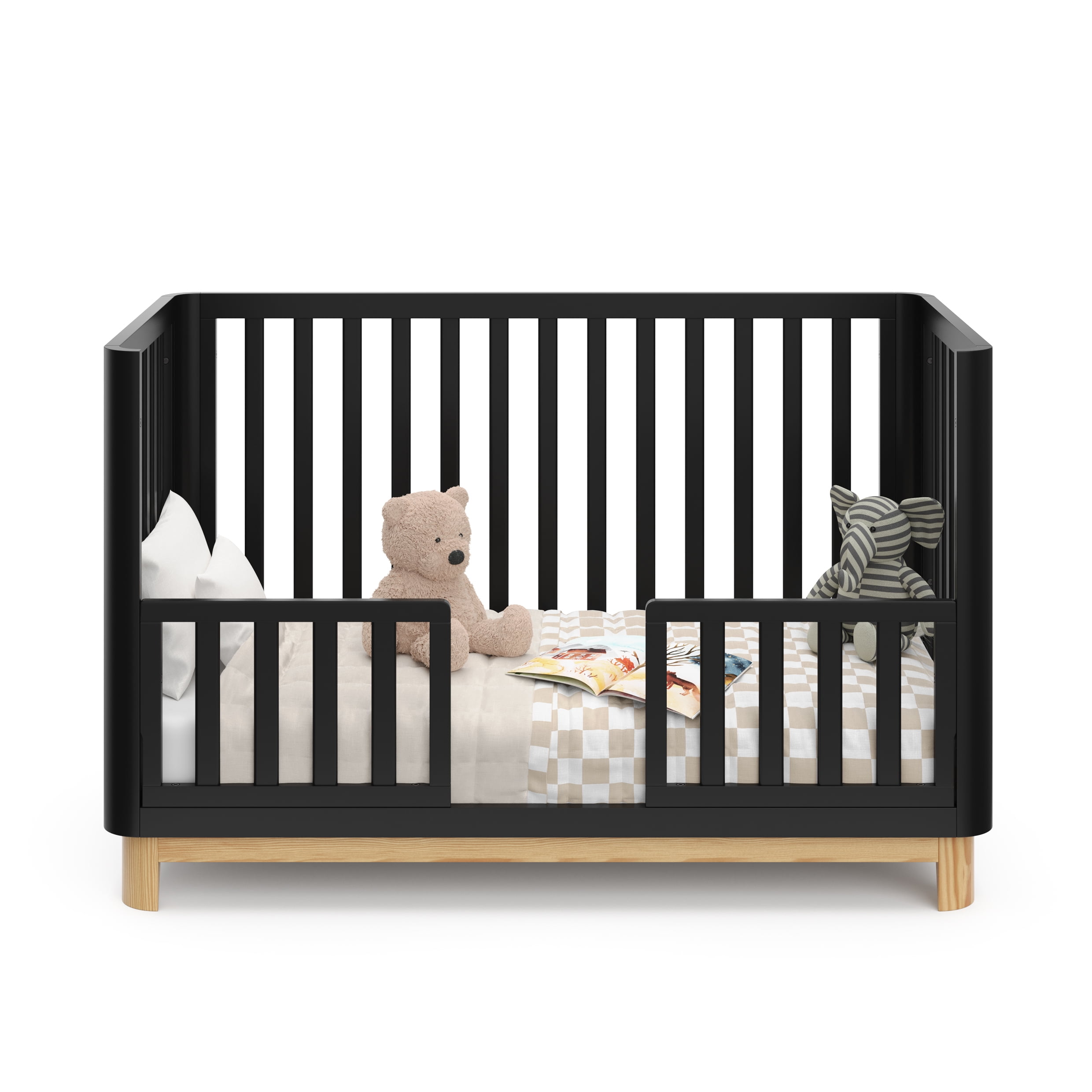 Storkcraft Santos 3-in-1 Convertible Baby Crib, Black with Natural