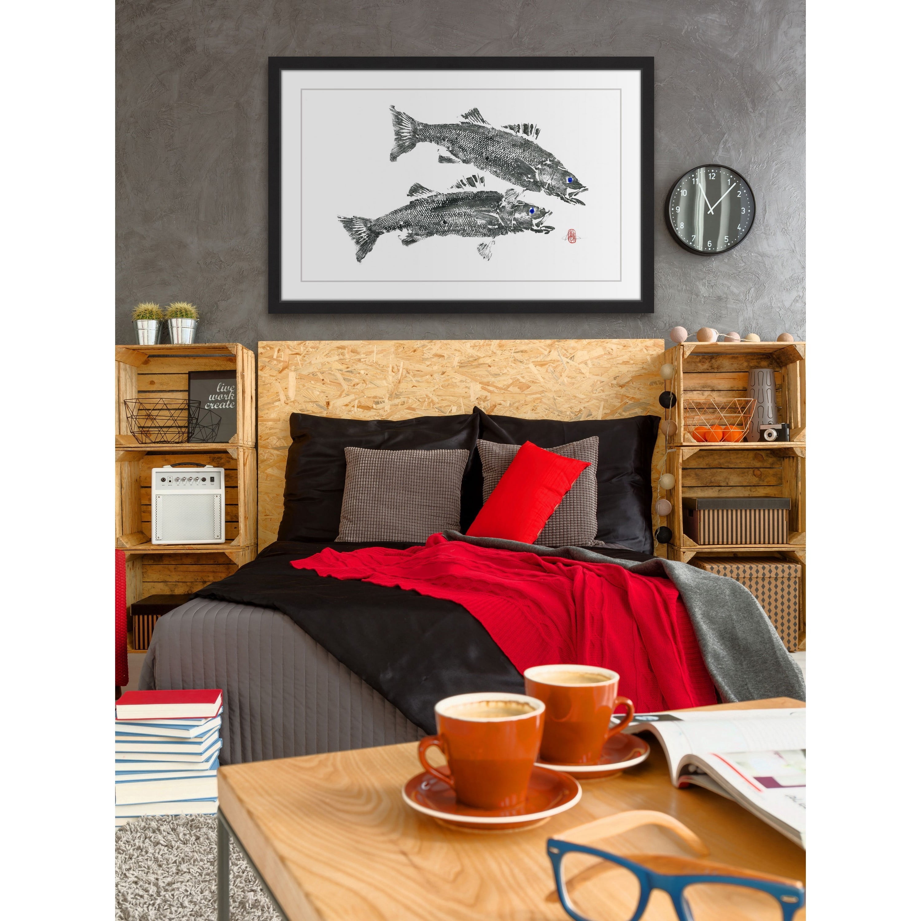 "Sea Bass in Duel" Framed Painting Print