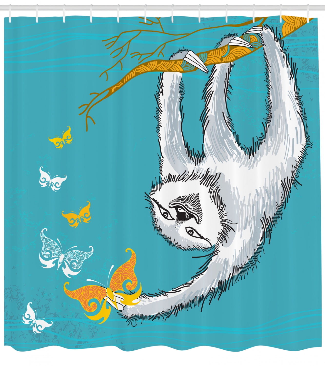 Sloth Shower Curtain Sketchy Sloth With Butterflies Ornate Branch