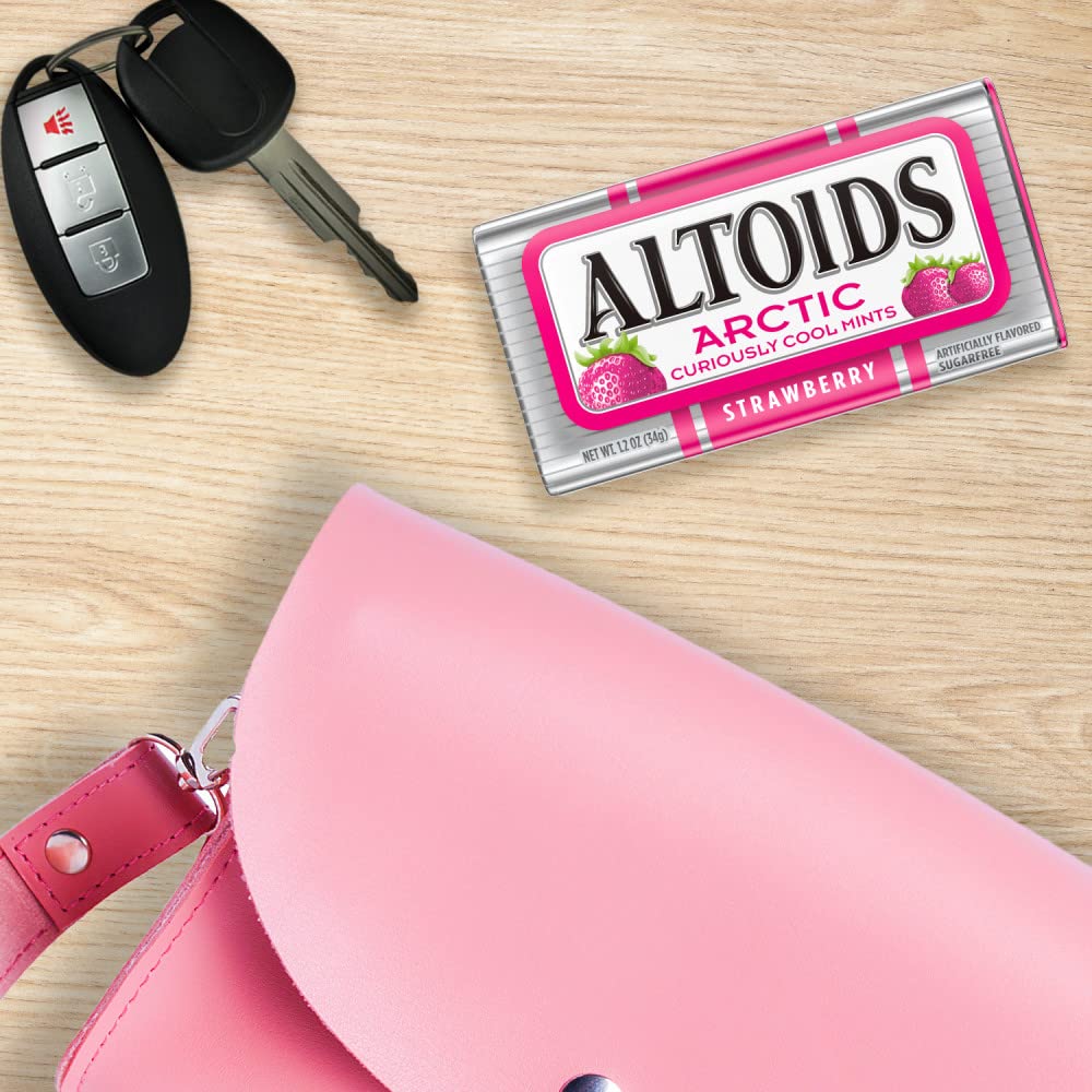 Arctic Strawberry Breath Mints, 1.2 Oz, Pack of 12 | ALTOIDS Sugar-Free, Hard Candies, Fresh Breath Mints, Classic Mint Flavor, Portable | Ships in an Aromatik™ Damage Proof Box