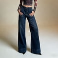 thumbnail image 2 of QURATI High Waisted Wide Leg Denim Jeans with Patch Pockets Womens Bottoms Blue L, 2 of 9