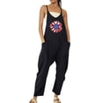thumbnail image 1 of Gibobby Mono Corto Informal Mono informal sin mangas para mujer, mono con cuello de y tirantes finos, pantalones largos elásticos, mono con dos bolsillos(Negro， S), 1 of 5