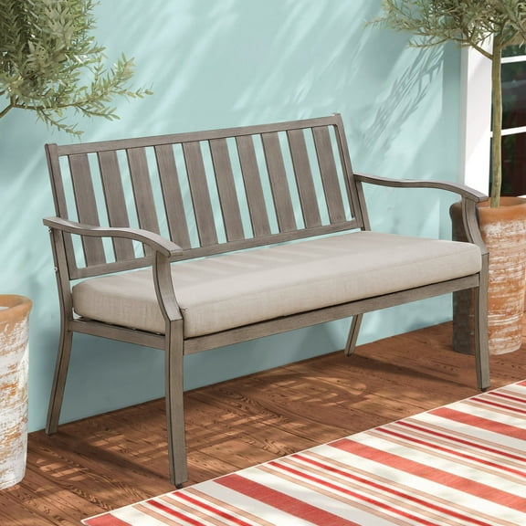 Ulax Furniture Outdoor Gray Patio Bench with Aluminum Frame and Sunbrella Cushions