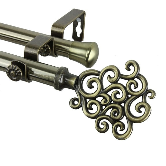 Tidal Double Curtain Rod 66-120 inch - Antique Brass