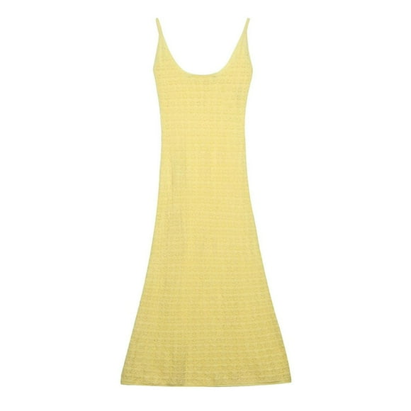 Women Knit Sleeveless Dress Summer Casual Solid Color U Neck Long Party Dress for Beach Club