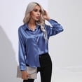 thumbnail image 5 of Women's Blouse Satin Silk Shirts Button Down Shirts Casual Loose Long Sleeve Office Work Tunic Tops, 5 of 6