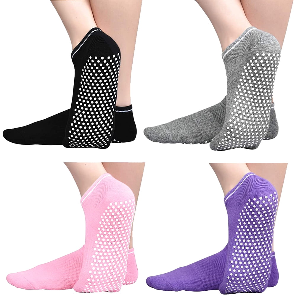 LNGOOR 4 Pair Women Non Slip Grip Socks with Grips Sticky for Yoga, Pilates, Barre, Home, Hospital