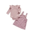 thumbnail image 1 of xiaxaixu Infant Girls Solid Color Long Sleeve Ruffle Romper + Suspender Skirt, 1 of 9