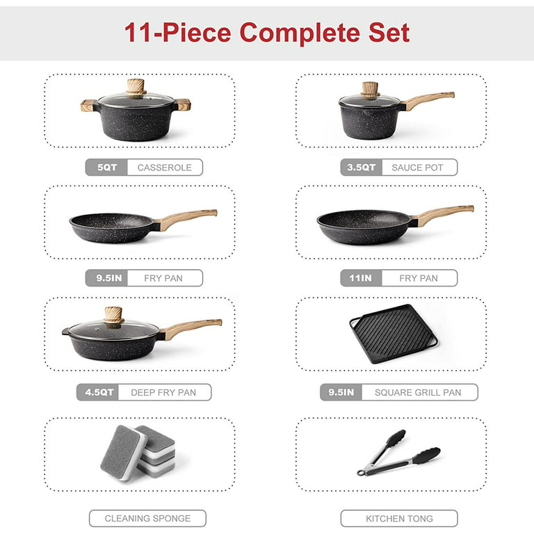 Pots and Pans Set - Caannasweis Kitchen Nonstick Cookware Sets Granite  Frying Pans for Cooking Marble Stone Pan Sets - Bed Bath & Beyond - 37508918