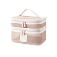 thumbnail image 2 of Double-Layer Mesh Toiletry Bag with Zippered Compartments, Khaki Travel Bathroom Vanity Storage, Large Cosmetic Organizer for Women, Makeup Bag for Vacation and Daily Use, 2 of 7