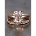 thumbnail image 2 of Sale: 1.25 Carat Peach Pink Morganite (princess cut Morganite) and Diamond Engagement Bridal Wedding Ring Set in 10k Rose Gold, 2 of 2