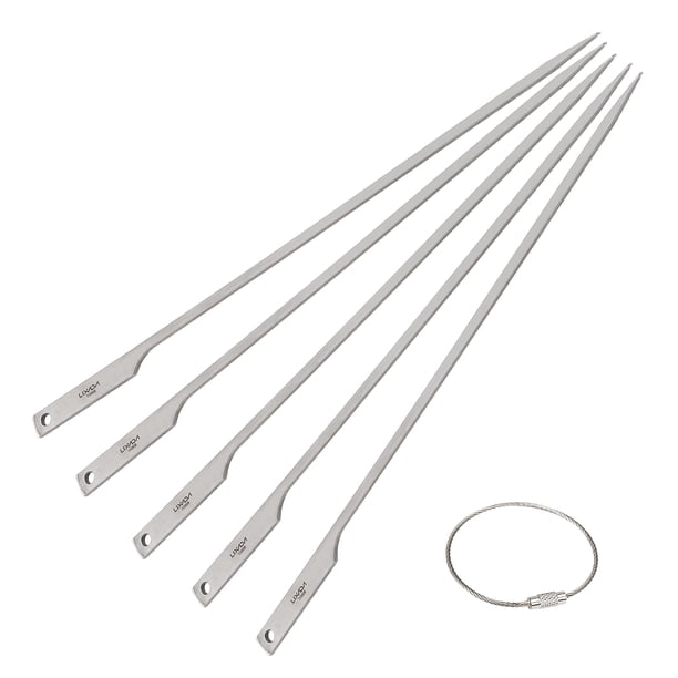 Lixada 5pcs Brochetas planas de barbacoa de titanio de 10 pulgadas Patio trasero al aire libre Picnic BBQ Grilling Brochetas de brochetas Barras de barbacoa con anillo de alambre Lixada Brochetas de barbacoa