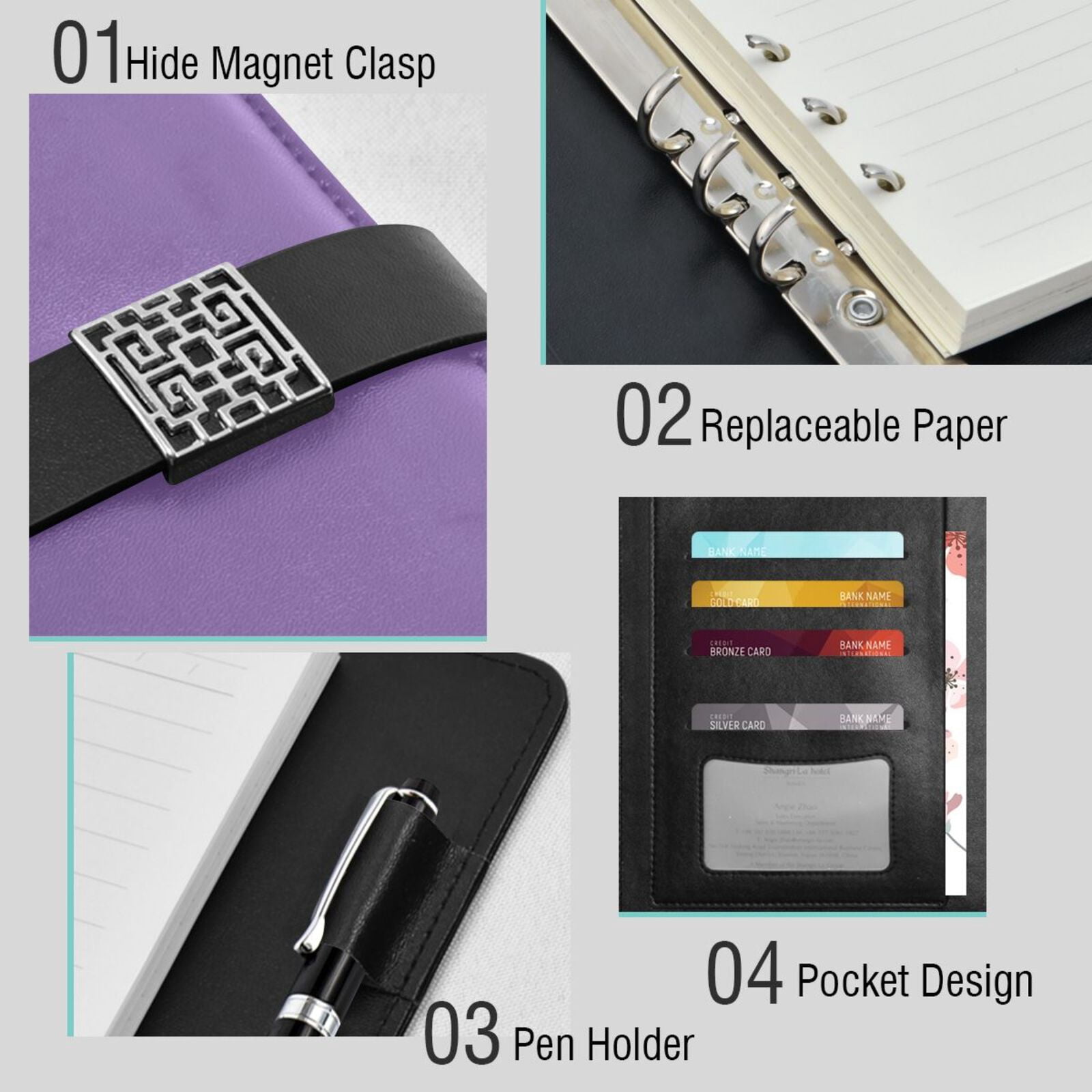 Premium Faux Leather Notebook - Refillable, Multi-Functional Organizer, 23.3x17cm, All-Season Use，Purple