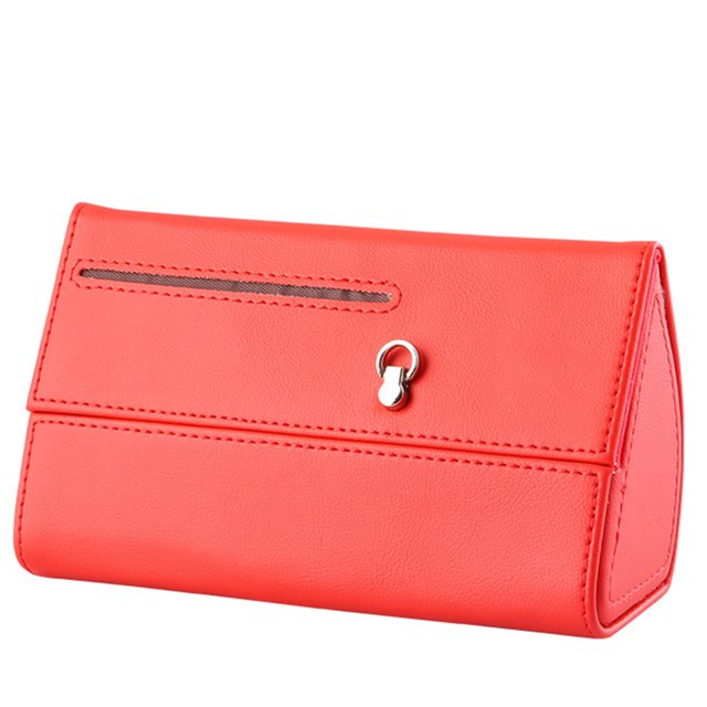 Riwesomey Estuche para gafas de sol con visera de coche, colgador de Clip, sujetador magnético, soporte para gafas de sol, caja de almacenamiento de cuero Automoción decorativa y accesorios rojo