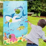 Ocean Toss Games Banner Backdrop - Shark Theme Birthday Party Decorations Supplies - Fun Indoor/Outdoor Game for Kids and Adults - Enhance Family Bonding and Team Spirit - Includes Bean Bags -