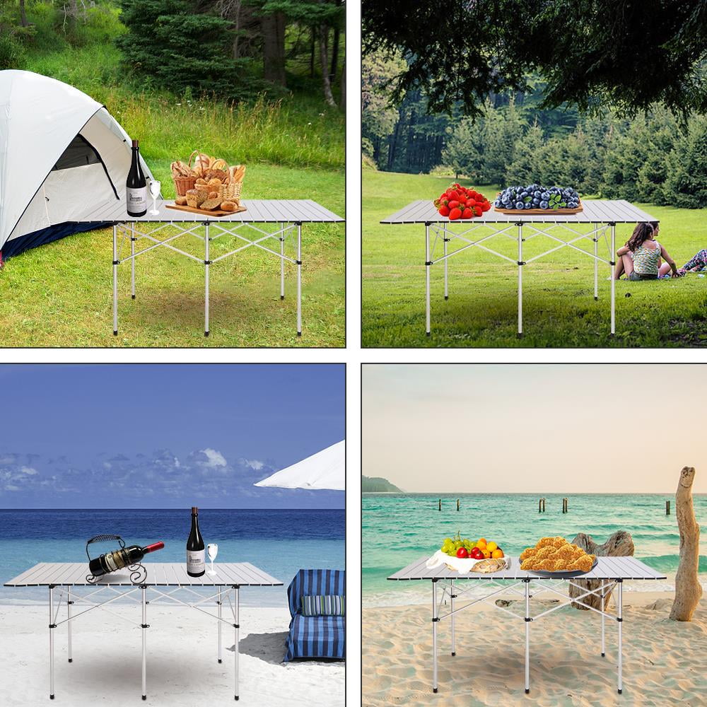 UBesGoo Camping Roll Up Table Aluminum 55"L x 27"W x 27"H w/ Carry Bag