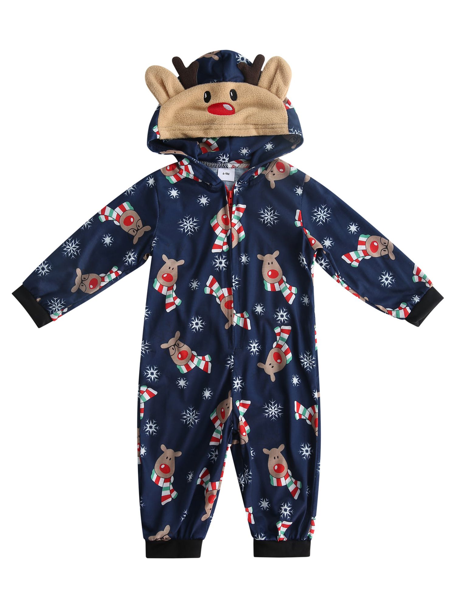 Shuttle tree Family Christmas Matching Pajamas Cartoon Deer Hooded Onesies Xmas One-Pieces Sleepwear Adult Kids Baby - image 2 of 7