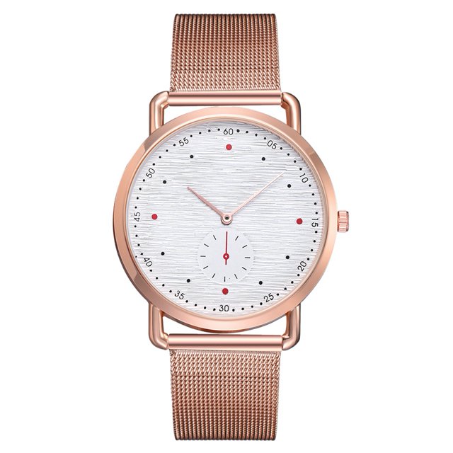 Reloj de pulsera con esfera redonda de aleación simple para mujer Reloj de pulsera de cuarzo ajustable informal (oro rosa + blanco)
