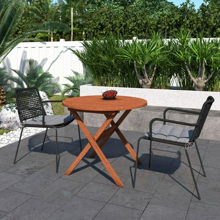 Amazonia Springdale 3 Pieces Round Outdoor Dining Set Eucalyptus Wood Ideal for Patio Seating Capacity: 2