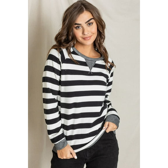 Black & White Stripe Terry Sweatshirt_Plus