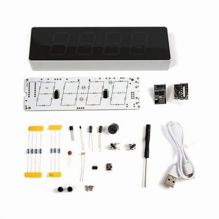 DIY Electronic Kit Digital RGB Colorful LED Alarm Clock Suite 4Digit Date Temperature Clock Soldering Project Practice,A
