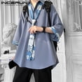 thumbnail image 2 of INCERUN, camisas de verano y otoño para hombre, camisetas de retazos a la moda, camisetas de manga tres cuartos con solapa, ropa de calle de talla grande S-5XL para hombre, 2 of 5