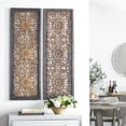 thumbnail image 3 of DecMode Brown Wood Handmade Intricately Carved Floral Wall Decor (2 Count), 3 of 15