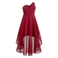 thumbnail image 2 of Alvivi Kids Girls Rhinestones Junior Bridesmaid Dress One Shoulder Chiffon Wedding Party Dresses Burgundy 14, 2 of 7