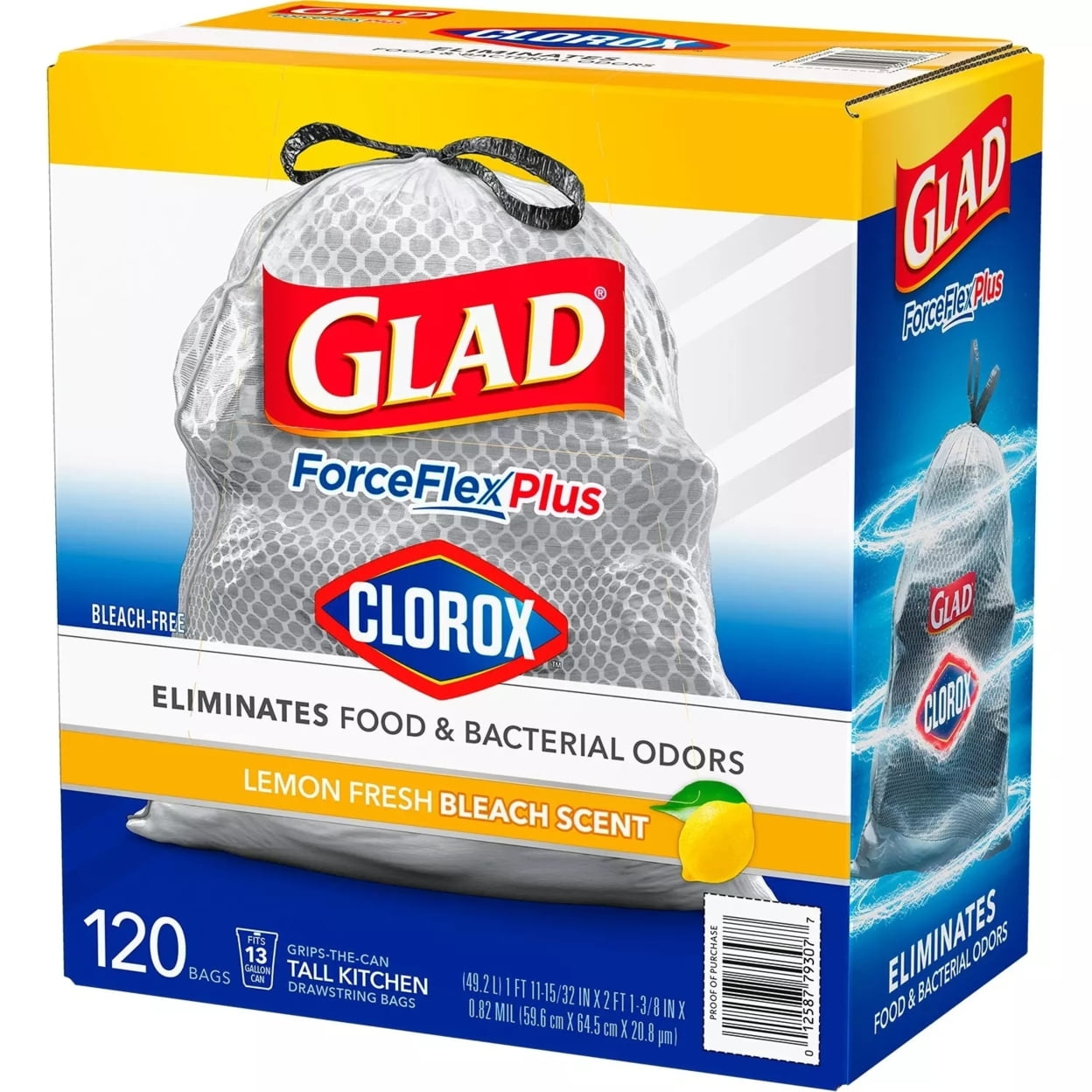 Glad Tall Kitchen Grey Trash Bags – ForceFlex Plus, Lemon Scent (13 Gal, 120 Ct)