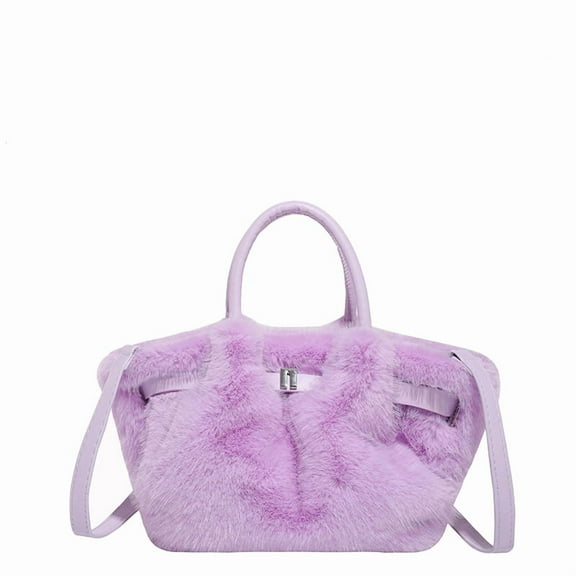 FAFA Plush Tote Fashion Clutch, Fluffy Shoulder Bag, Furry Handbag, Cute Underarm Purse, Kawaii Accessories for Women Girl (Purple)