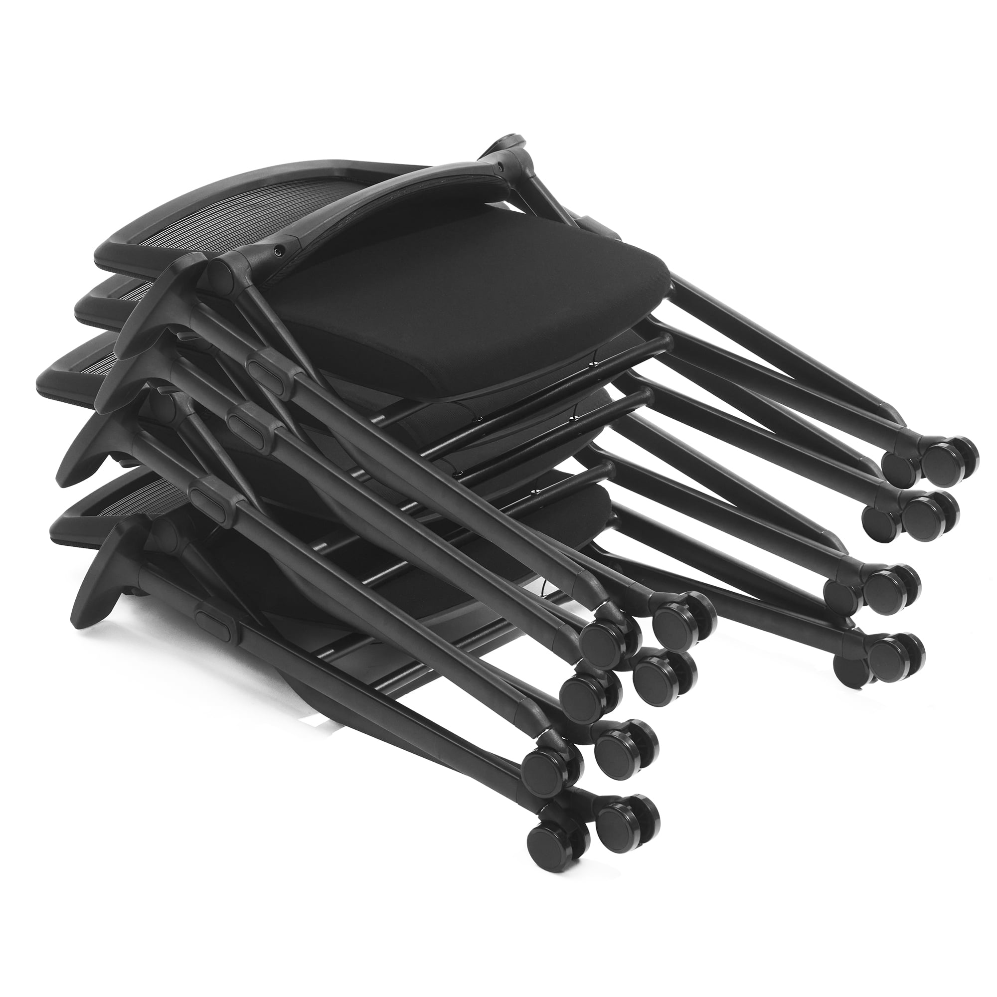 2 Pack Stackable Conference Room Chairs with Wheels and Paddle, Ergonomic Mesh Back and Arms for Meeting, Conference, Reception, Training Room & Home Office Desk Folding Chairs