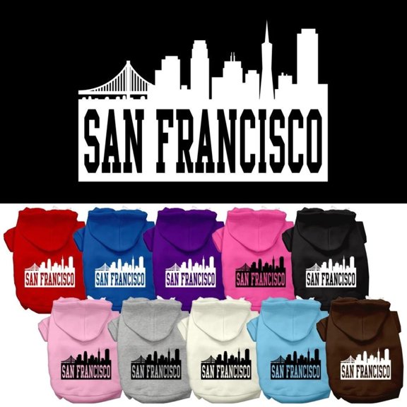 Pet Dog Cat Hoodie Screen Printed, "San Francisco Skyline"