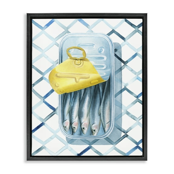 Stupell Industries Geometric Sardines Can Food & Beverage Painting Black Floater Framed Art Print Wall Art, 17 x 21