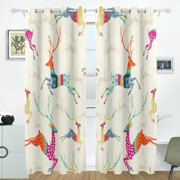 POPCreation Merry Christmas Reindeer Pattern Window Curtain Blackout Curtains Darkening Thermal Blind Curtain for Bedroom Living Room,2 Panel (52Wx84L Inches)