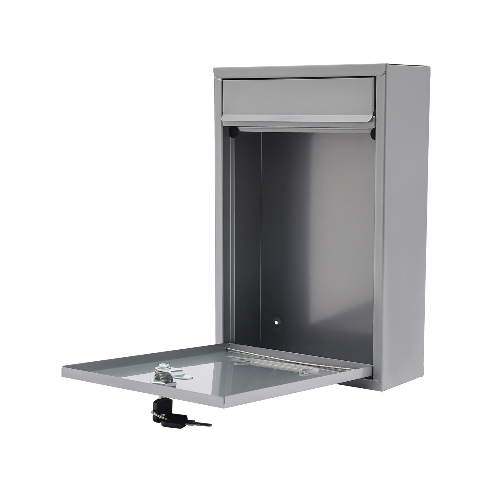 Locking Drop Box  Indoor&Outdoor 8.46*3.35*12.6in Modern Silver Wall-Mount Mailbox, Metal Mailbox with Key Lock