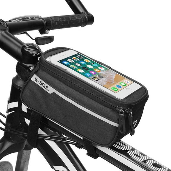 Bike Phone Mount Bag Bike Phone Front Frame Bag, Bicycle Top Tube Bag with Sensitive Touch Screen Holder, Cycling Accessories Pouch for Mountain Road Bike Fit Phone Under 6.5”