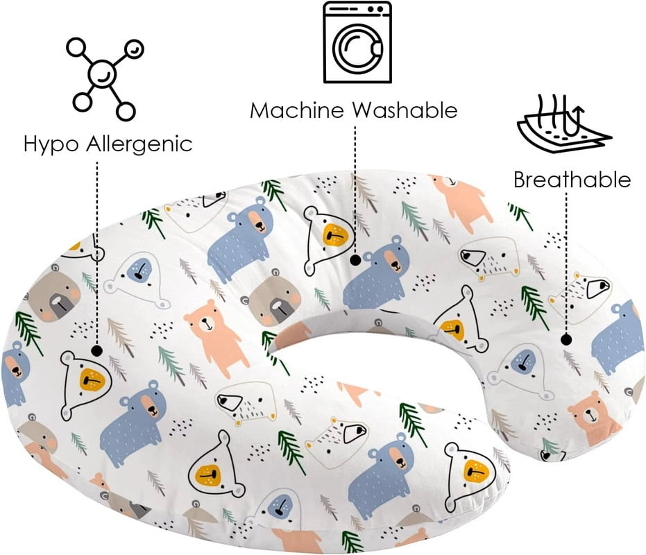 Bimocosy Nursing Pillow for Baby Boys Girls, Breastfeeding Pillows, Baby Support Pillow for Nursing, Bottle Feeding, Tummy Time with Machine Washable Cover & Breathable Filling (Bear)