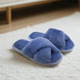 thumbnail image 2 of Womens Fuzzy Memory Foam Slippers Cross Band Cozy Plush Home Slippers Fluffy Furry Open Toe House Shoes Indoor Outdoor Slide Slipper, 2 of 6